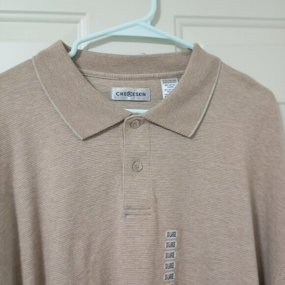 Che©reskin Mens Long Sleeve Polo Shirt Textured Khaki Button Collar Xxl - Picture 10 of 14